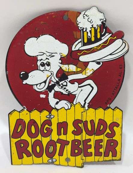 Porcelain Dog N Suds Root Beer Advertising Sign