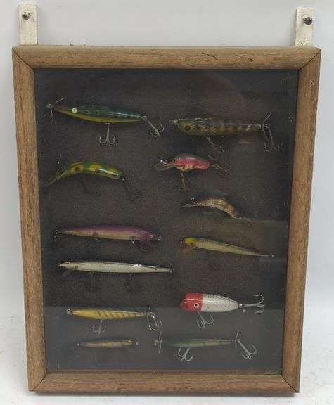 Wooden Display Case W/ Vtg Fishing Lures