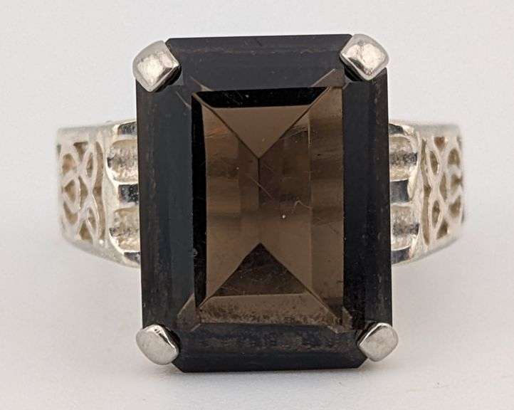 Sterling Emerald Cut Smoky Topaz Ring