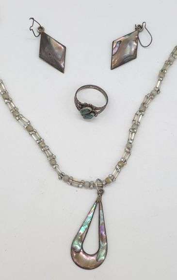 (E) Sterling Silver Abalone & Turquoise Jewelry