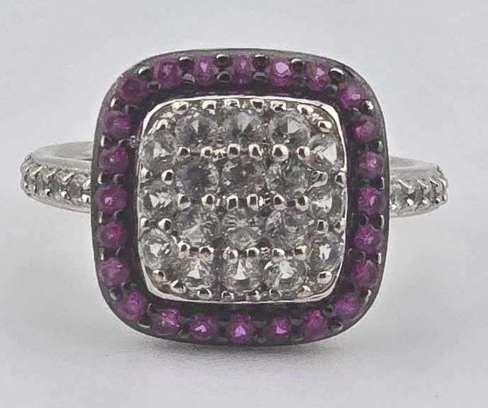 Sterling White & Pink Sapphire Halo Ring