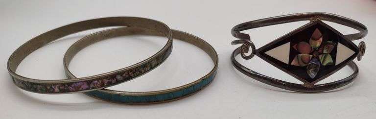 (E) (3) Alpaca Taxco Inlay Bracelets