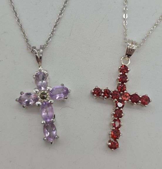 (E) (2) Sterling Silver Cross Necklaces