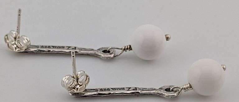 Sterling White Stone PAZ Israel Drop Earrings