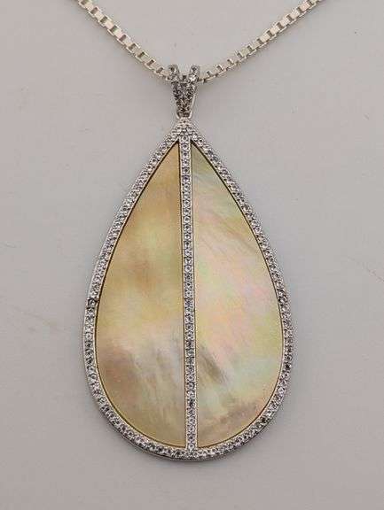Sterling Diamond & Mother of Pearl Pendant Necklace