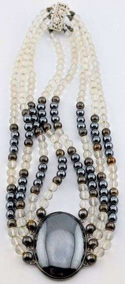 Vintage Sterling Multi Strand Hematite Necklace