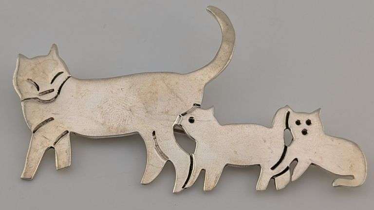 Vintage Sterling Mexico OMA Signed Cat Brooch
