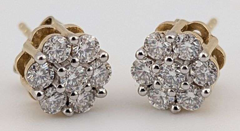 Sterling Gold Tone White Sapphire Stud Earrings