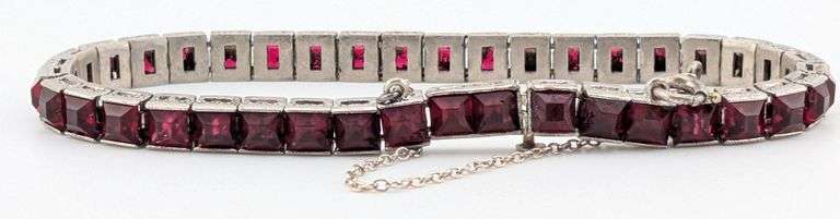 Vintage Sterling Princess Cut Ruby Tennis Bracelet