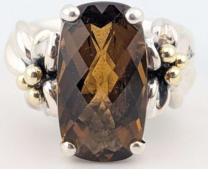 Beautiful Sterling & 18K Gold Ann King Designer Faceted Smoky Quartz Ring
