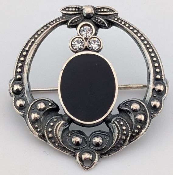 Vintage Sterling Black Onyx Art Nouveau Brooch