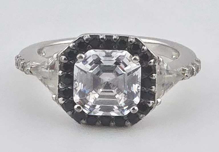 Sterling Art Deco Style Blue & White Sapphire Ring
