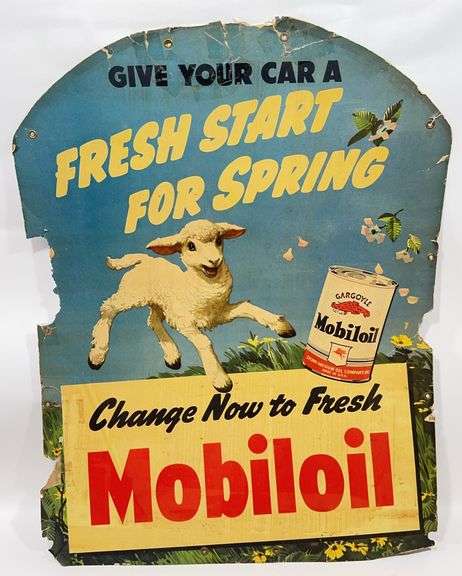 3-1/2ft Vintage Gargoyle Mobiloil Cardboard Advertising Sign