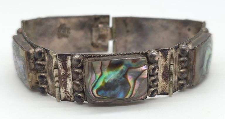(E) Mexico Sterling Silver Abalone Bracelet
