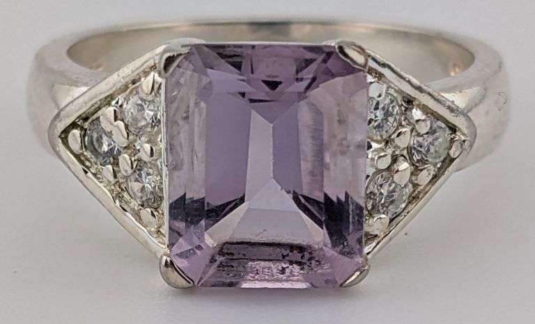 Sterling Emerald Cut Amethyst & Sapphire Ring