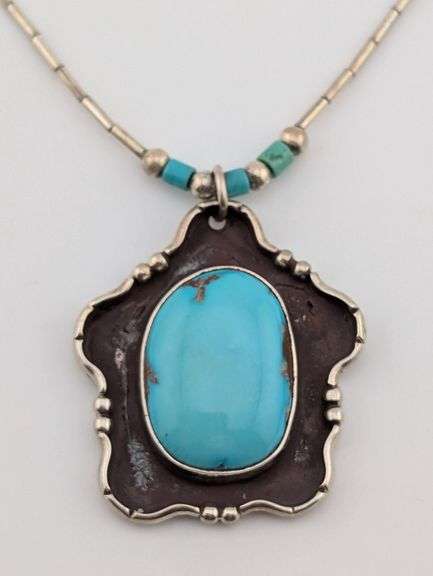 Vintage Sterling Tom Sollars Signed Turquoise Necklace