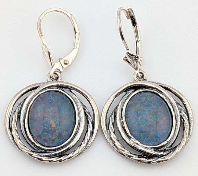 Vintage Sterling PAZ Israel Opal Dangle Earrings