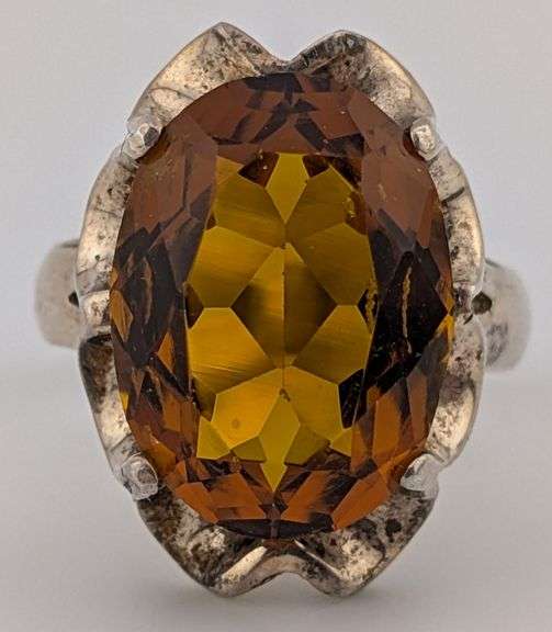 Vintage Sterling Faceted Citrine Ribbon Setting Ring