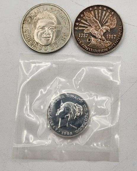 (U) Dan Hampton, US Constitution, & 1982 Monaco 10 Franc Coins