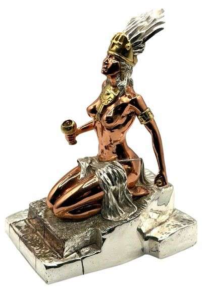 Aztec Copper Statue Art Nouveau Aztec Female Dancer Gold, Silver, Copper Tone Sculpture ...