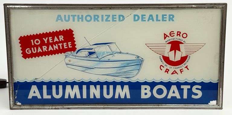Vintage Aero Craft Aluminum Boats ROG Lighted Glass Counter Dealer Display Sign