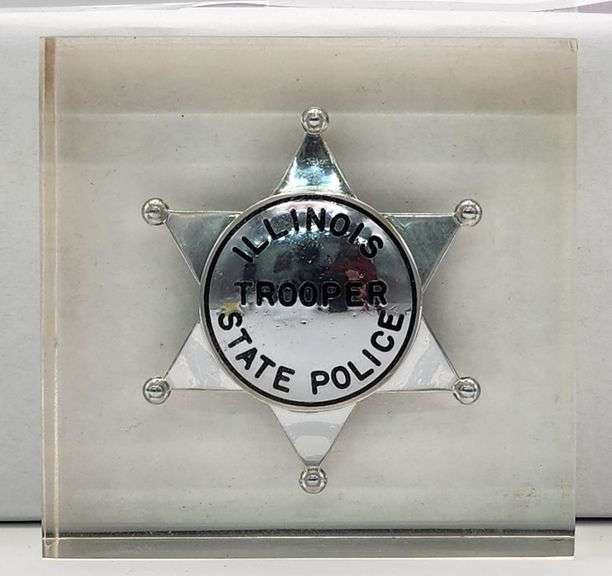 (AF) Illinois State Police Trooper Badge In Acrylic Block