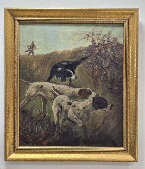 Antique Unsigned Hunting Dogs Oil On Canvas - Kraft Auction Service, LLC