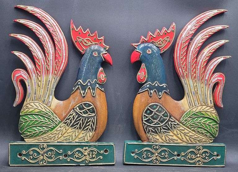 Roaster Key Rack (Q) Wooden Carved Rooster Key Holder/Coat Rack - Kraft Auction Service, LLC