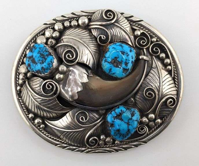 Sterling N.A. Turquois & Bear Claw Belt Buckle Kraft Auction Service, LLC