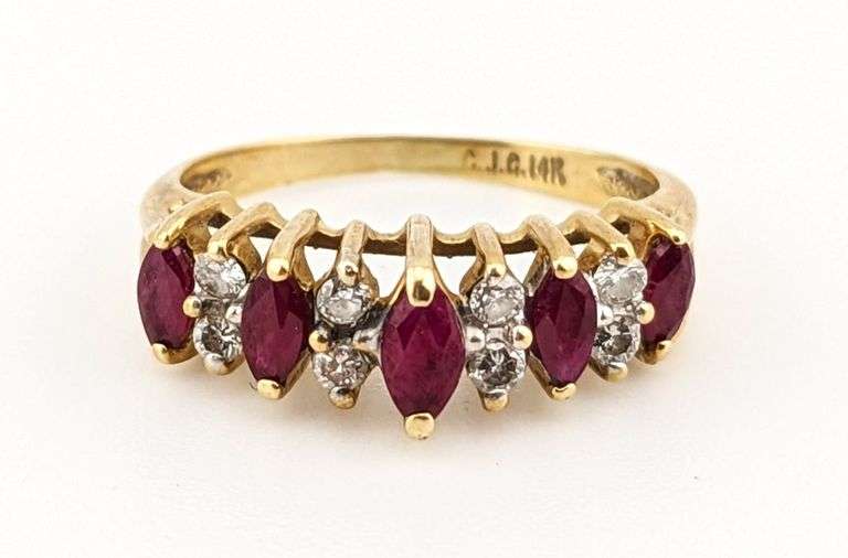 14K Yellow Gold Ruby and Diamond Band Ring - Kraft Auction Service, LLC