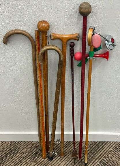 Cane Ruler Vtg. Assorted Hand Carved Walking Canes, Advertisement Rulers - Kraft ...