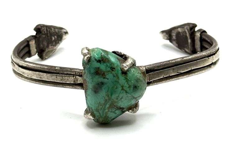 Sterling Navajo Native American Kingman Turquoise Cuff Bracelet Signed ...