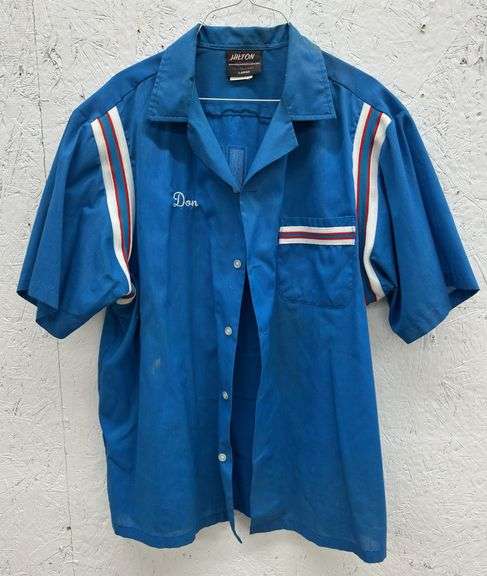 90'S Hilton open collar bowling shirt, men's size L, vintage unknown black type Vintage Second Hand