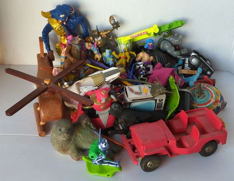 Collection Of Toys Including Ninja Turtles Figures, Wooden Helicopter ...