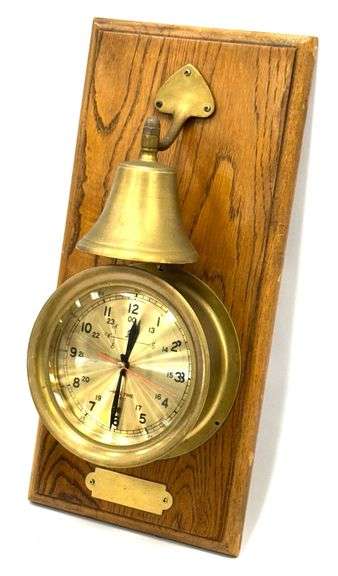 Brass Ship's Time Bell Clock With Oak Base Wall Hanging - Kraft Auction ...