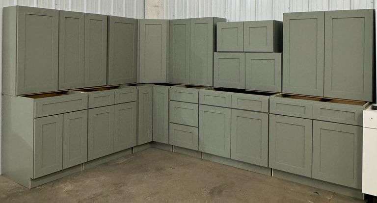 14PC Fresh Sage Solid Wood Premium Kitchen Cabinet Set