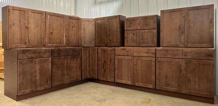 14PC Rustic Walnut Shaker Solid Wood Premium Kitchen Cabinet Set