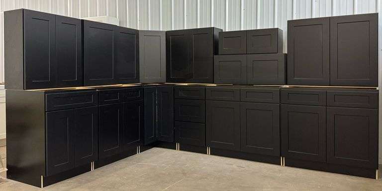 14PC Midnight Black Shaker Solid Wood Premium Kitchen Cabinet Set