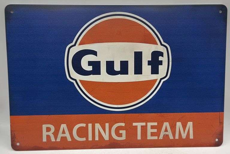 (KC) Metal Gulf Oil & Gas Advertising Sign 11 3/4” x 7 3/4” Racing Team ...