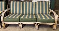 (A) Vintage Rattan Sofa/Couch with Cushions 71” x 34” x 34” - Kraft