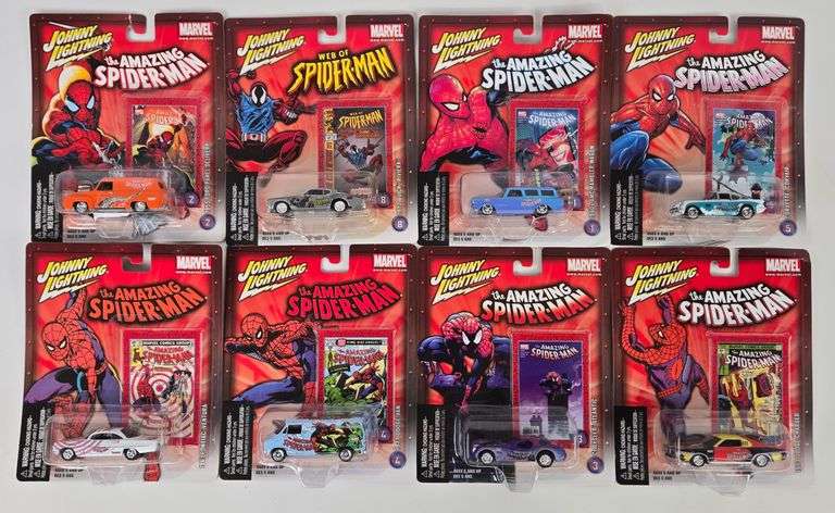 (8) Johnny Lightning Spider-Man Die-Cast Cars In Blister Packages