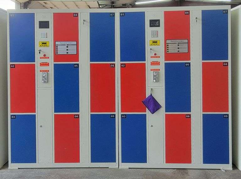 (F) Pair Coin Operated Smart Storage Cabinets With Numbered Lockers