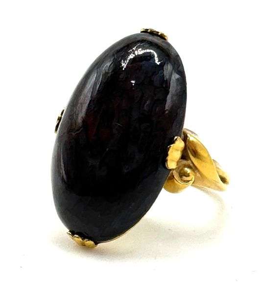 10K GF Oval Dinosaur Bone Stone Ring, Size 7