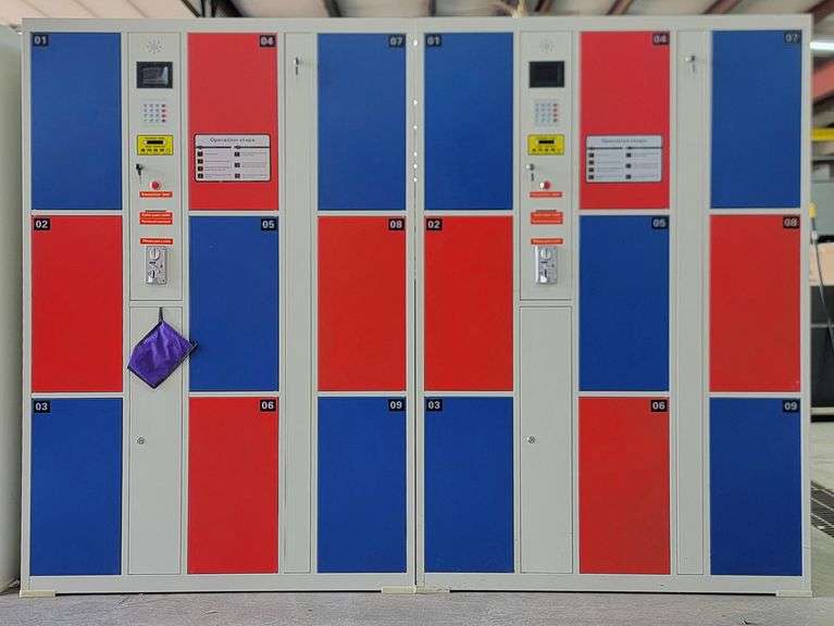 (F) Pair Coin Operated Smart Storage Cabinets With Numbered Lockers