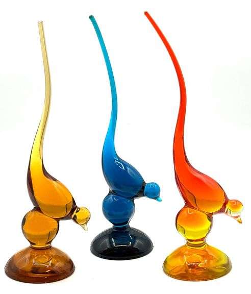 (3) MCM Viking Glass Epic Long Tail Birds