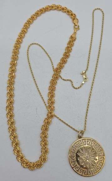 (F) Two Gold Over Sterling Silver Necklaces