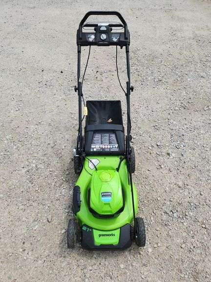(S) Greenworks 21” Self-Propelled Walk-Behind Lawn Mower With Grass Bag