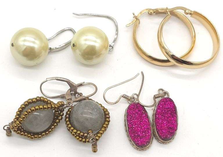 (MN) Four Pair of Sterling Silver Earrings