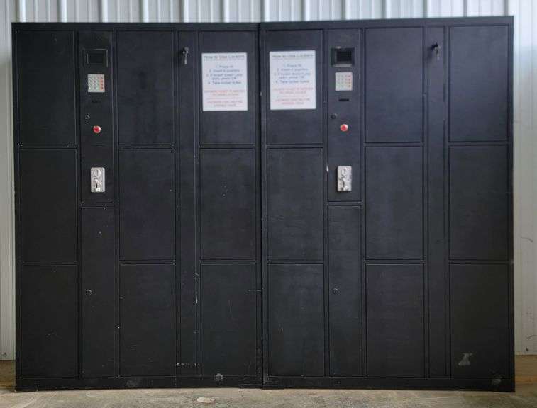 (F) Pair Coin Operated Smart Storage Cabinets With 9 Lockers
