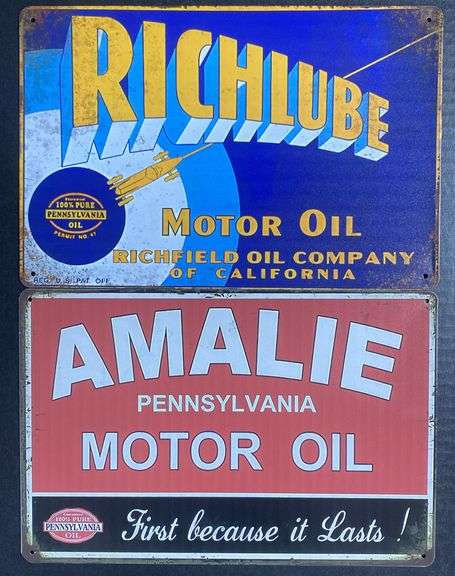 (AB) 8”x12” Richlube Motor Oil & Amalie Motor Oil Single Sided Metal ...